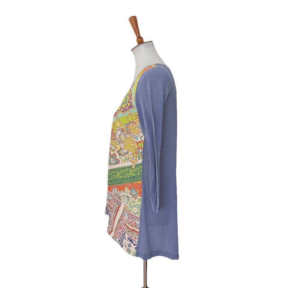 Poeme Citron Santa Monica Womens Elbow Sleeve Floral Pullover Top Blue M Medium - Picture 4 of 6